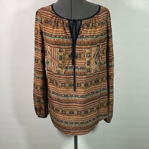 Peppermint Top Women Size M Multi Color Stripes Pockets Long Sleeve Relax Fit